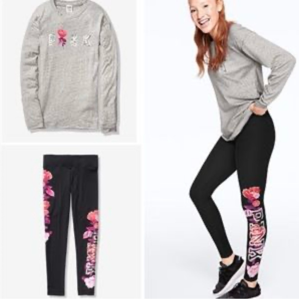 Victorias’s Secret PINK roses bling sequins leggings set
